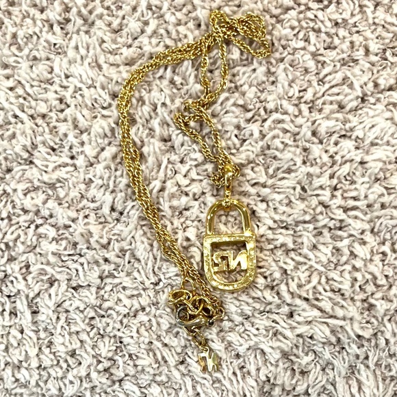 Nina Ricci Gold Two-toned Crystal Lock Necklace with Branded Chain - Picture 7 of 9